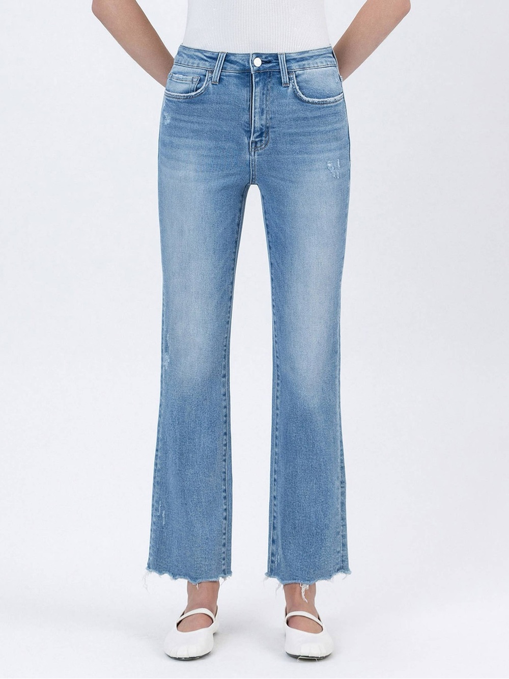 Lovervet by Vervet High-Rise Straight Kick Crop Distressed Jeans Size 16W